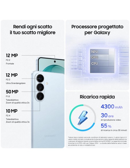 Samsung Galaxy S26 Smartphone AI, 256GB, Processore avanzato, Assistente Foto, Creative Studio, Camera 50 MP, 4300 mAh, Sky Blue