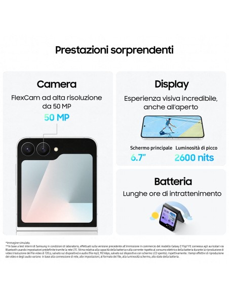 Samsung Galaxy Z Flip7 FE Smartphone AI, RAM 8GB, 128GB, Display 3,4" Super AMOLED 6,7" Dynamic AMOLED 2X, Fotocamera 50MP,